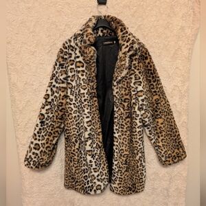 Lanshifei Leopard Print Faux Fur Coat